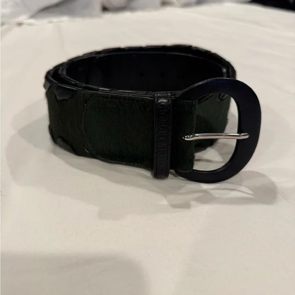 Giorgio Armani Black Belt With Gemstone Accents And Finish - NWT GIORGIO ARMANI Black Leather Beaded Gold Tone Metal Wide  main image 3